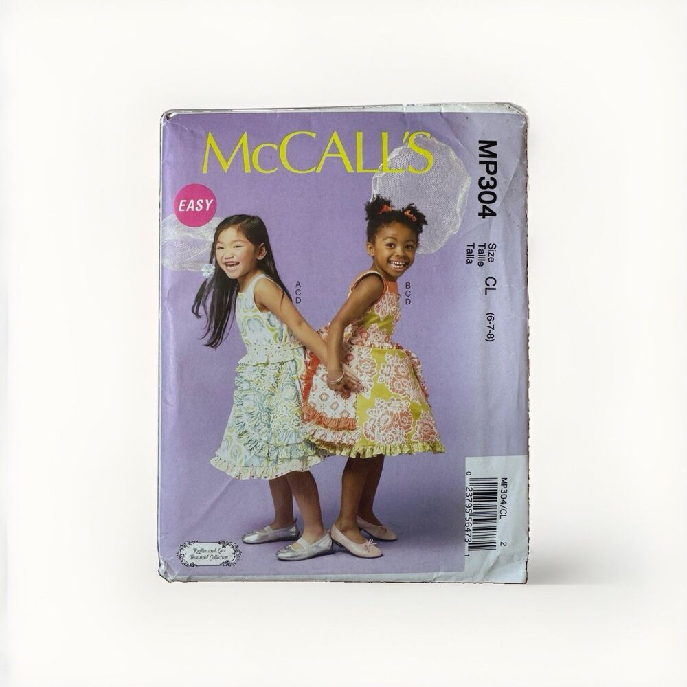 McCall's MP304 Sewing Pattern Ruffled Sundress Belt Petticoat Girls Size 6 7 8
